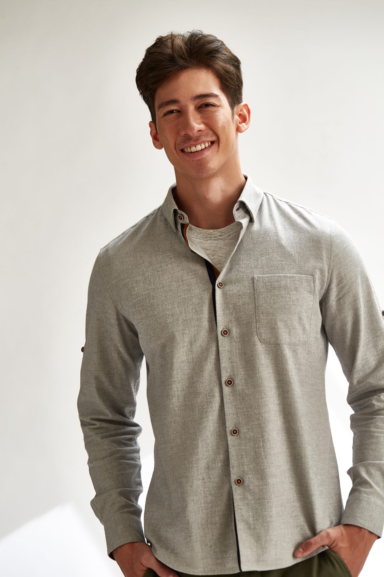 Cotton the First — Photoshoot, grey shirt front