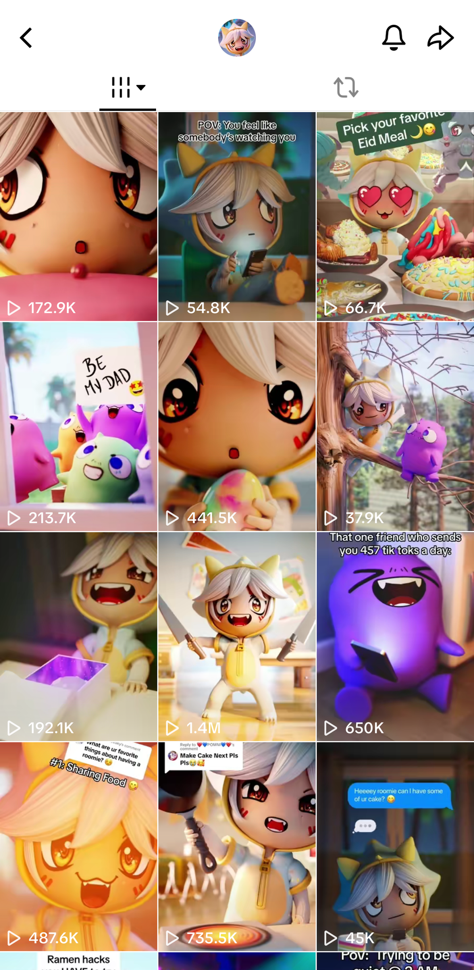 Kigu TikTok feed — video view counts