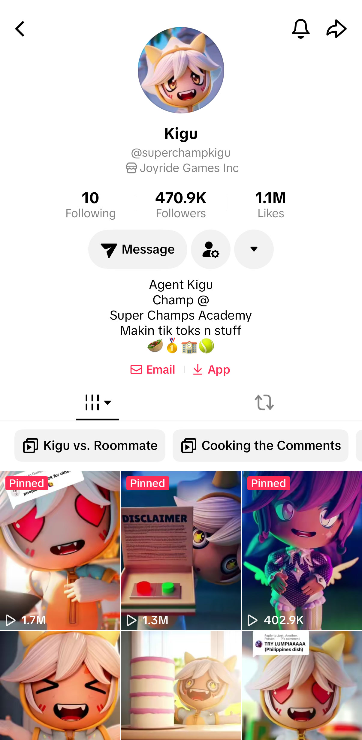 Kigu TikTok profile — 470.9K followers, 1.1M likes