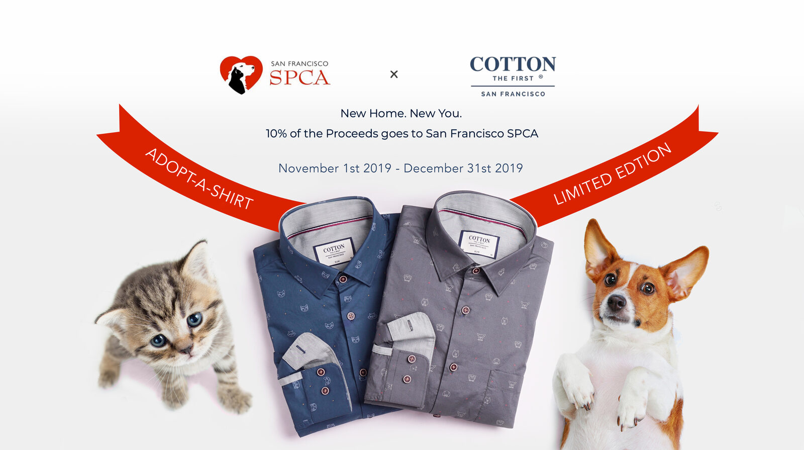 Adopt-a-Shirt capsule — two limited-edition shirts with SPCA branding