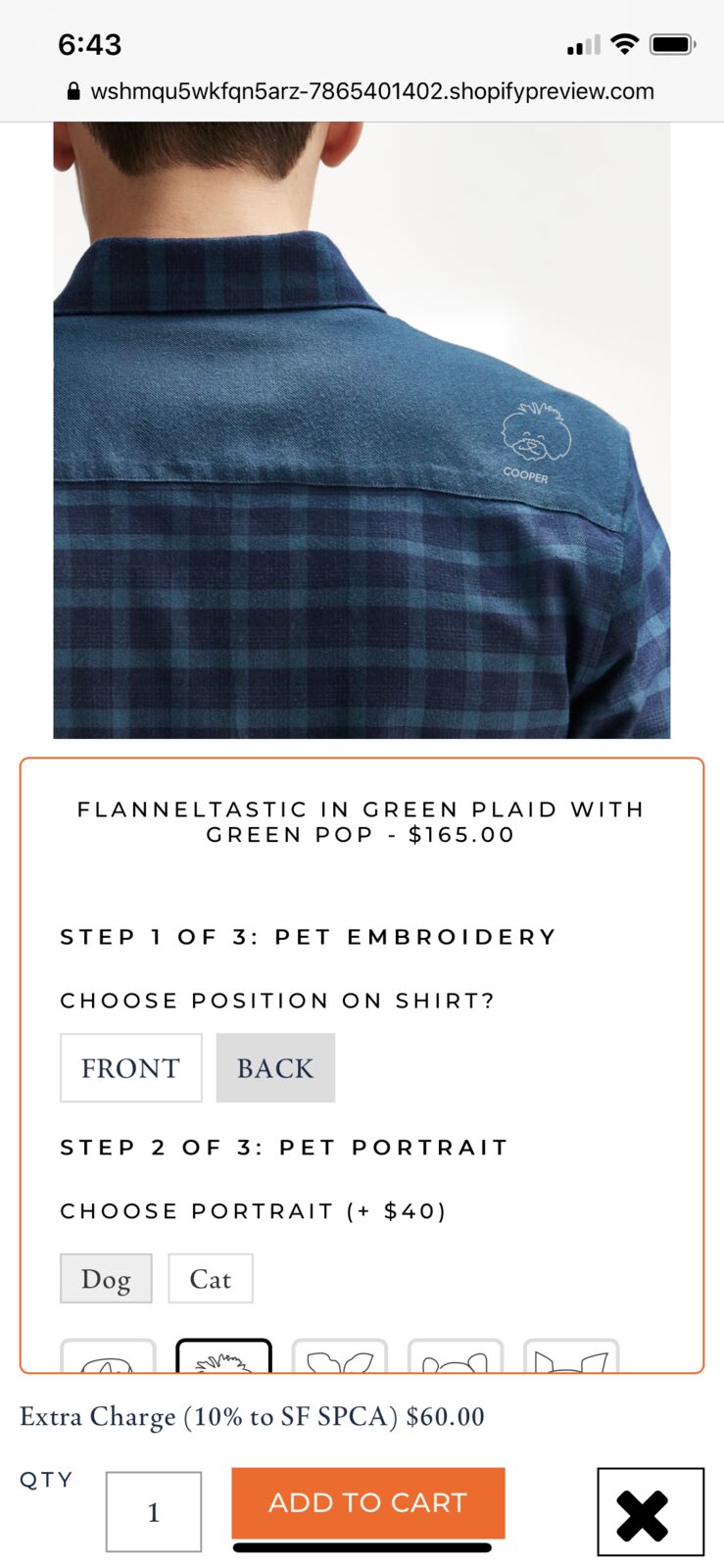 Shopify product customizer — Step 2: Choose pet portrait, dog or cat